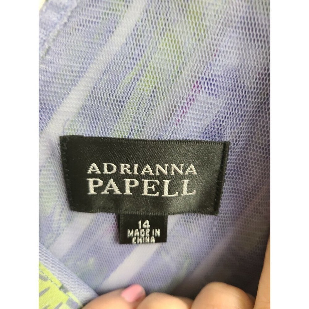 Adrianna Papell Purple Green Ruffle Sleeveless Cocktail Dress Size 14 - Picture 7 of 9